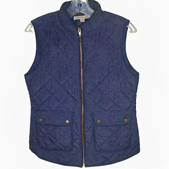 Catherine Malandrino Quilted Polka Dot Vest S Navy White Gold - Picture 3 of 10